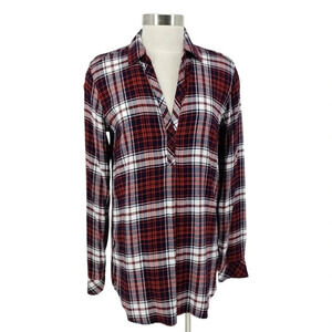 GAP Tunic Top Red Plaid Long Sleeve Collared V Neck Long Shirt